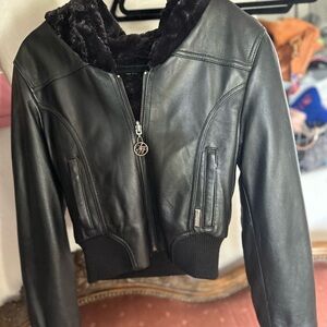 Black leather bomber